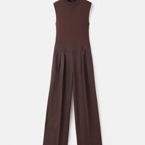 MANGO - Pinstripe jumpsuit combination chocolate - M - Woman